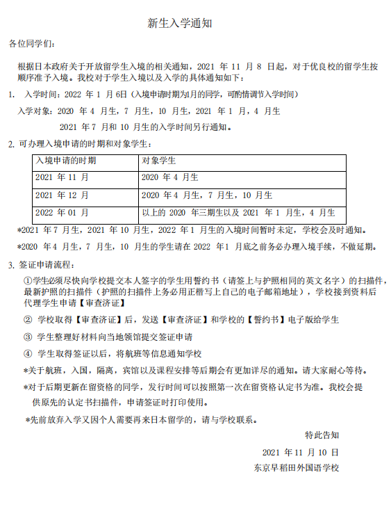 东京早稻田外国语学校签证申请与日本留学誓约书